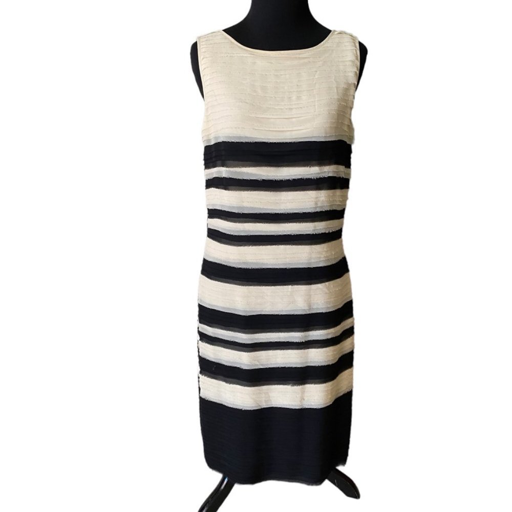Gorgeous Layered Crepe Cream And Black Sintesis Sheath Dress